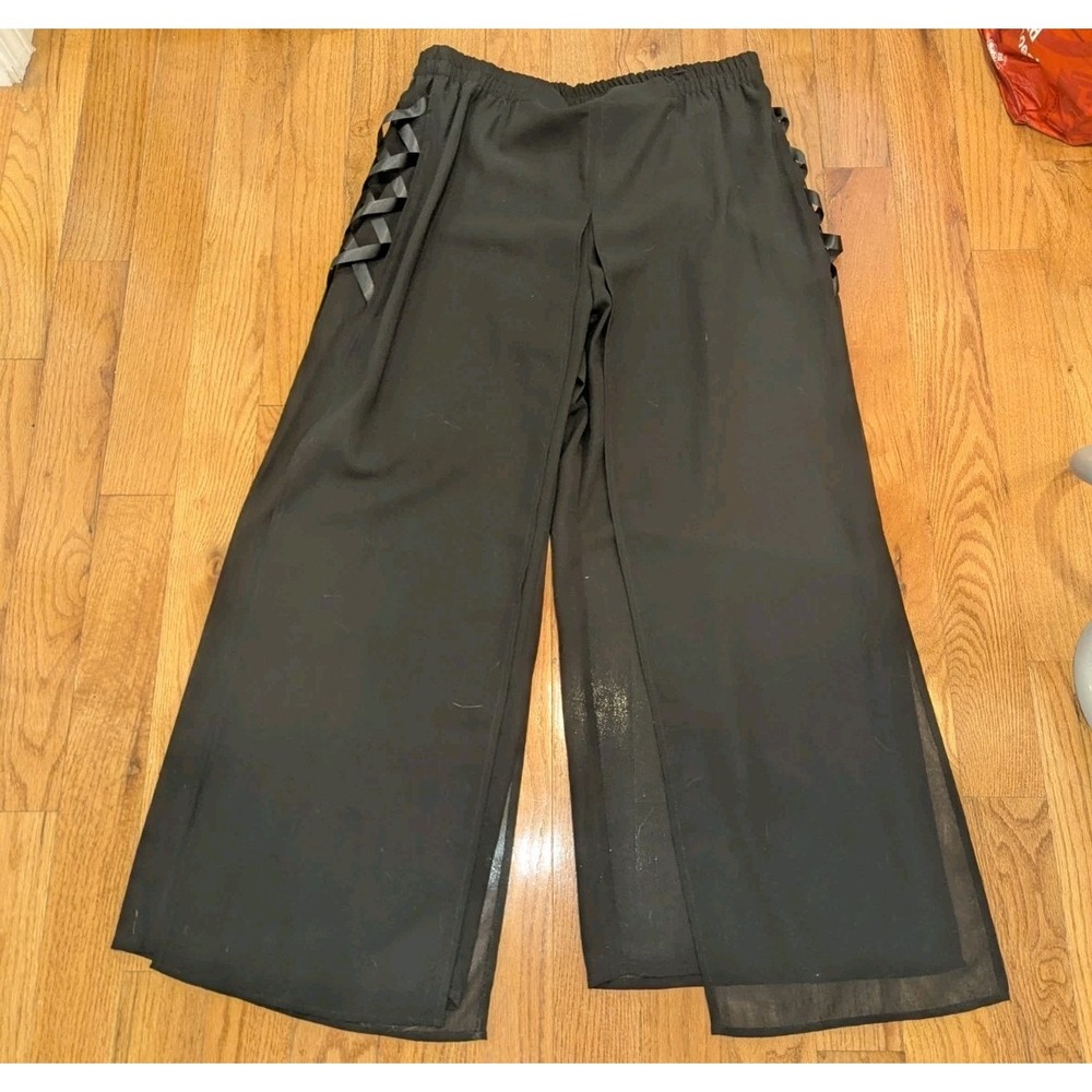 Whimsigoth Gothic Y2K Metaphor XL Black Lace Up Wide Leg Sheer Pants